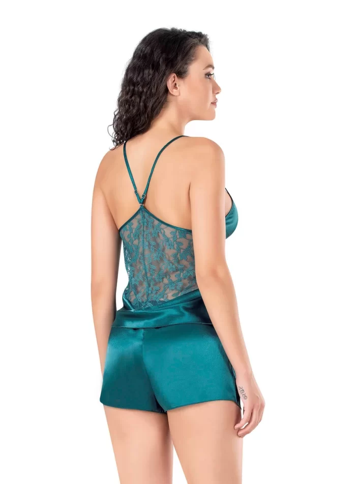 Petrol Saten Şık Babydoll Pijama