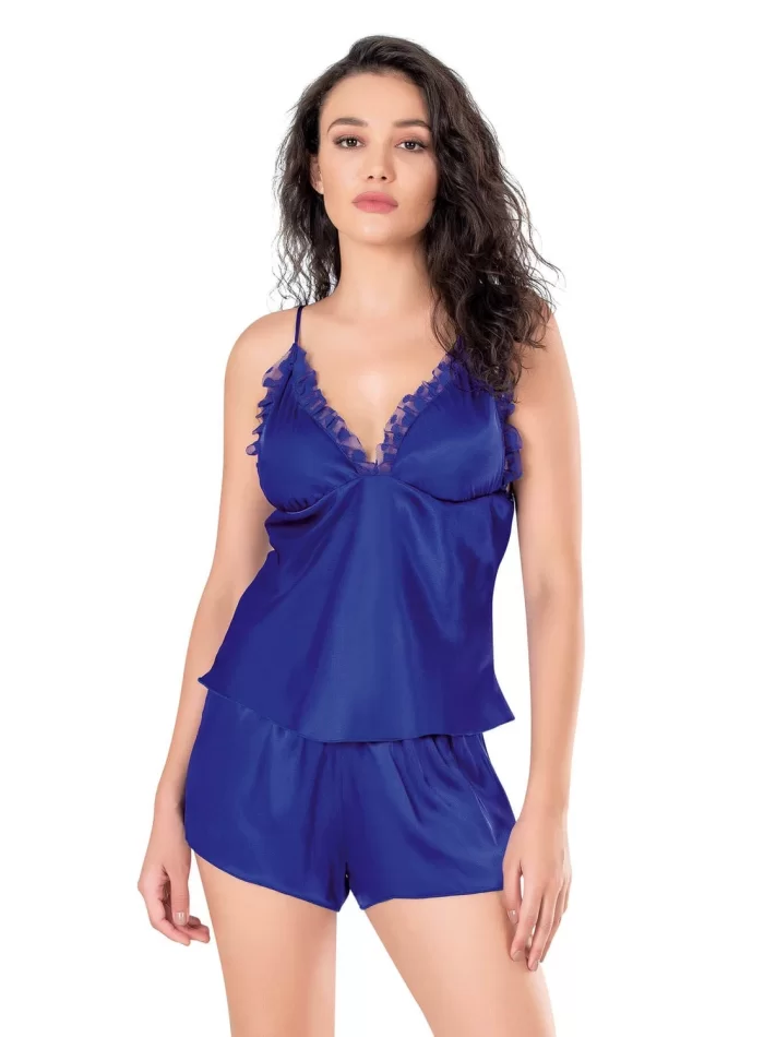 Saks Şık Saten Babydoll Şort Takımı