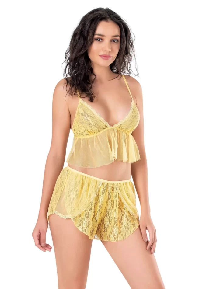 Sarı Tül Babydoll Şort Takımı - Sağlık Odaklı Gecelik