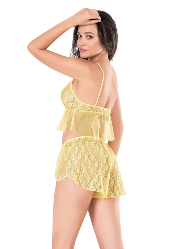 Sarı Tül Babydoll Şort Takımı - Sağlık Odaklı Gecelik