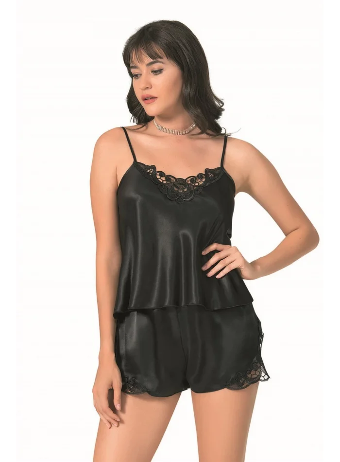 Siyah Şık Saten Babydoll Gecelik