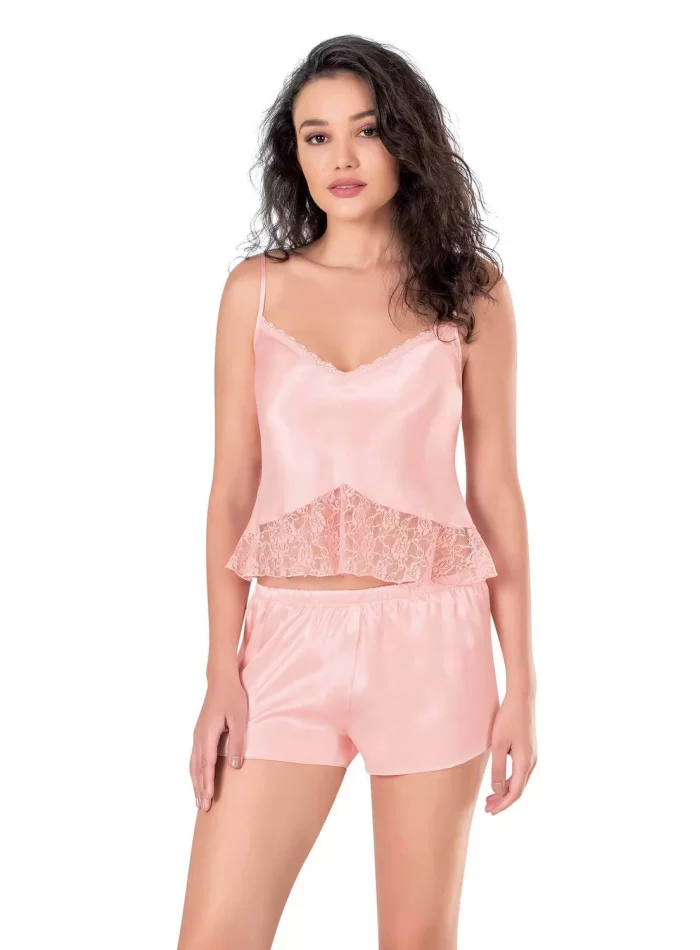 Somon Şık Saten Babydoll Şort Takımı