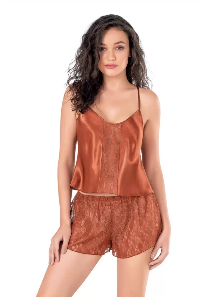 Tarçın Şık Saten Babydoll Şort Takımı