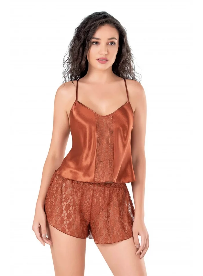 Tarçın Şık Saten Babydoll Şort Takımı