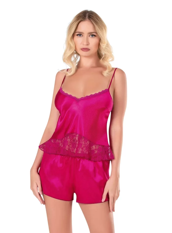 Vişne Şık Saten Babydoll Şort Takımı