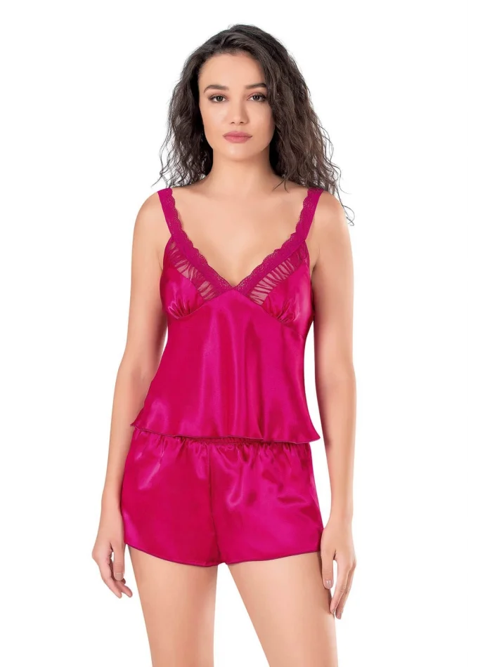 Vişne Saten Şık Babydoll Pijama