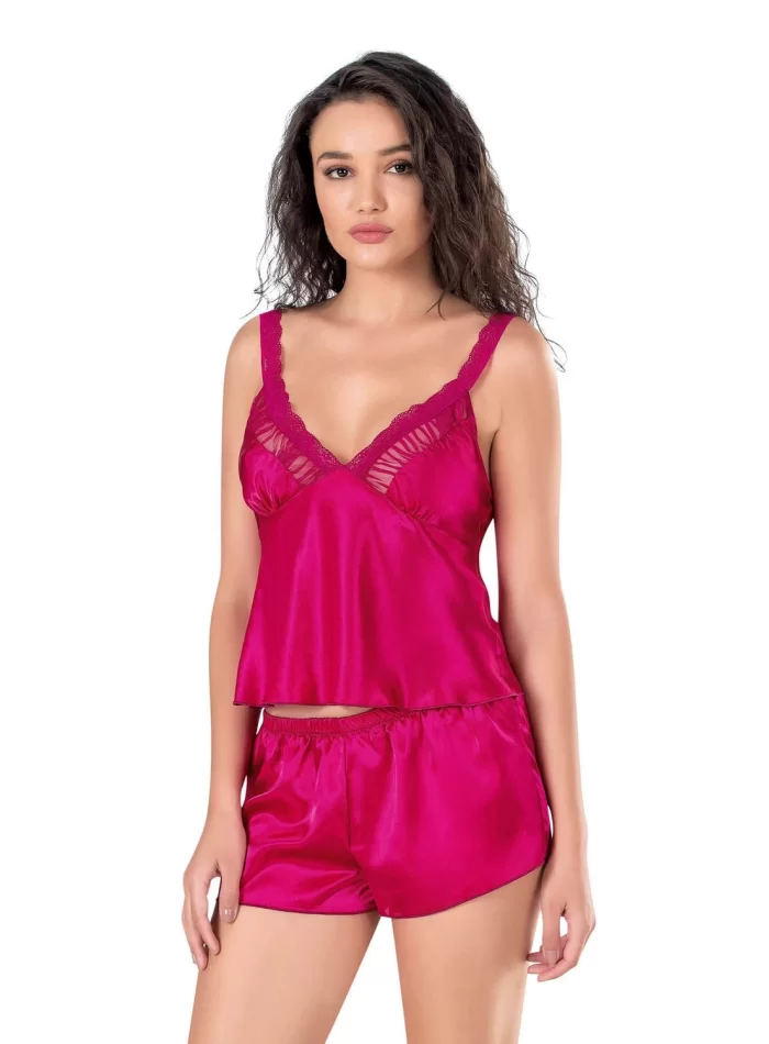 Vişne Saten Şık Babydoll Pijama