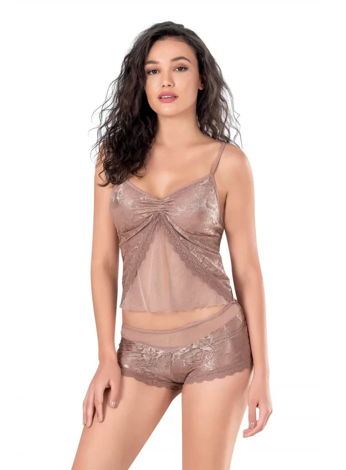 Vizon Şık Jakarlı Babydoll Şort Takımı