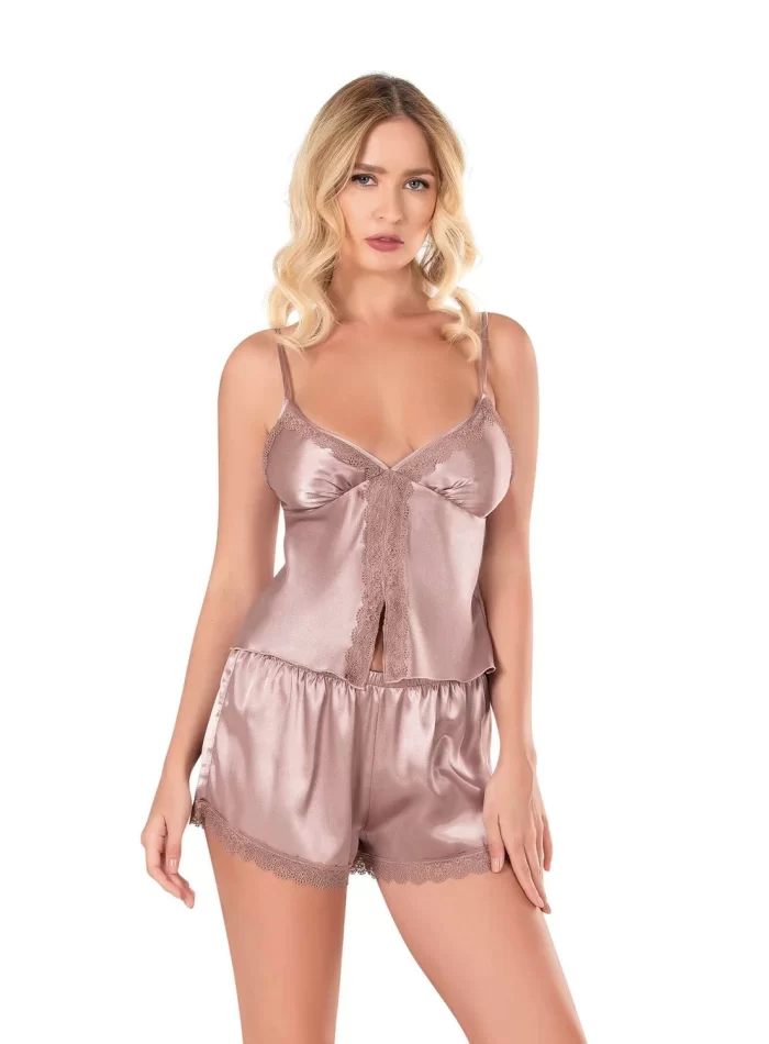 Vizon Şık Saten Babydoll Şort Takımı