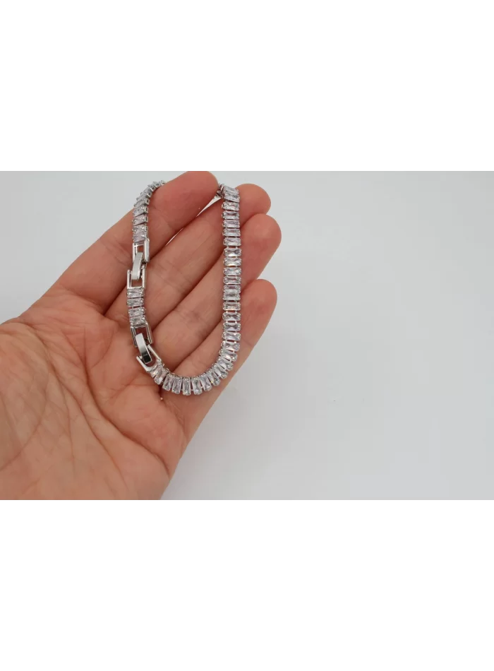 Rodyum Kaplama Büyük Baget Taşlı Zirkonlu Bileklik