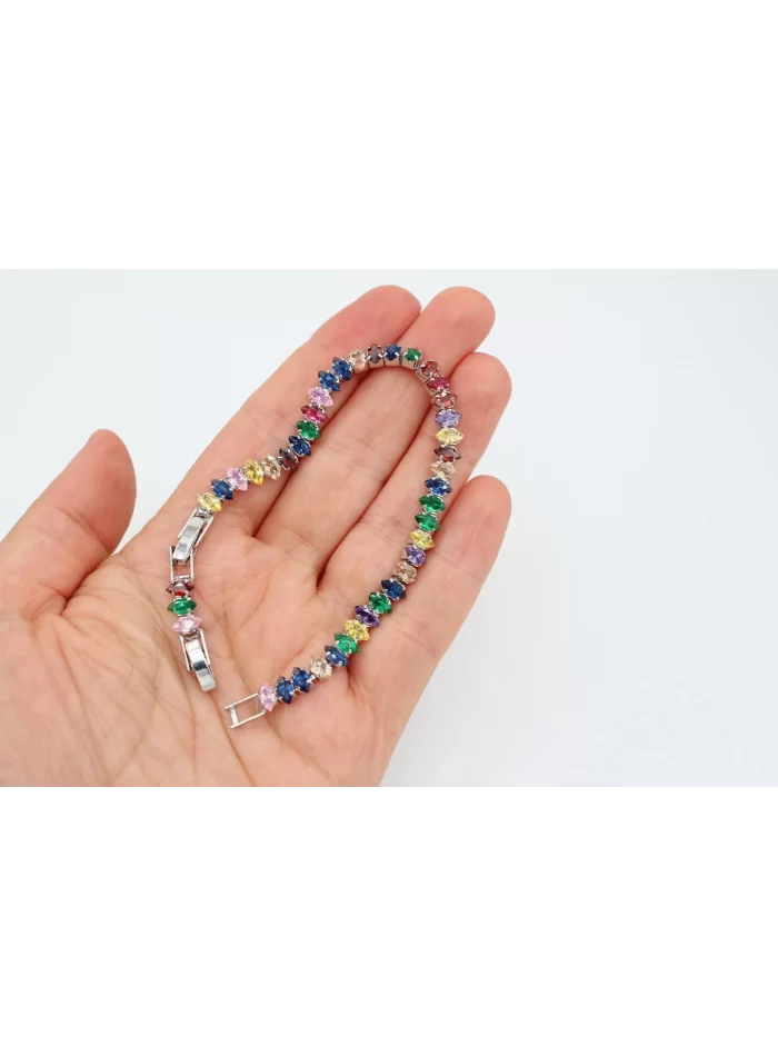 Rodyum Kaplama Büyük Mekik Taşlı Mix Bileklik