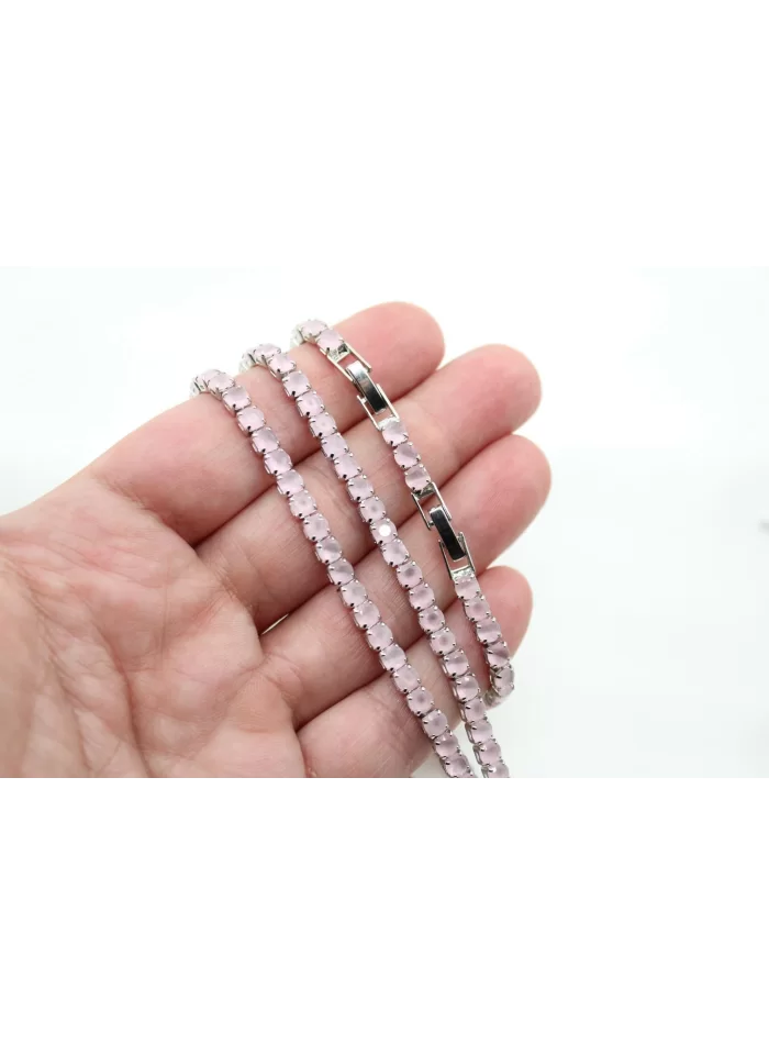 Rodyum Kaplama Buzlu Pembe Su Yolu Bileklik