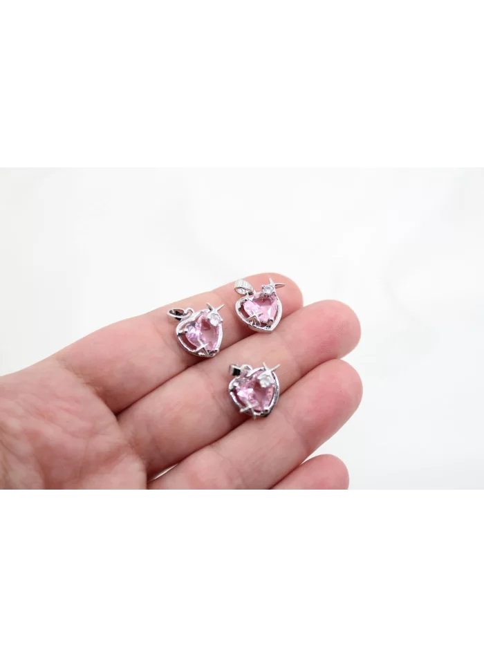 Rodyum Kaplama İthal Pembe Yıldızlı Kalp