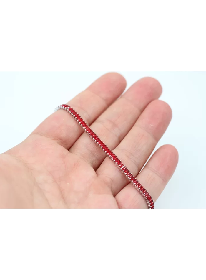 Rodyum Kaplama Kırmızı Minik Baget Taşlı Su Yolu Bileklik
