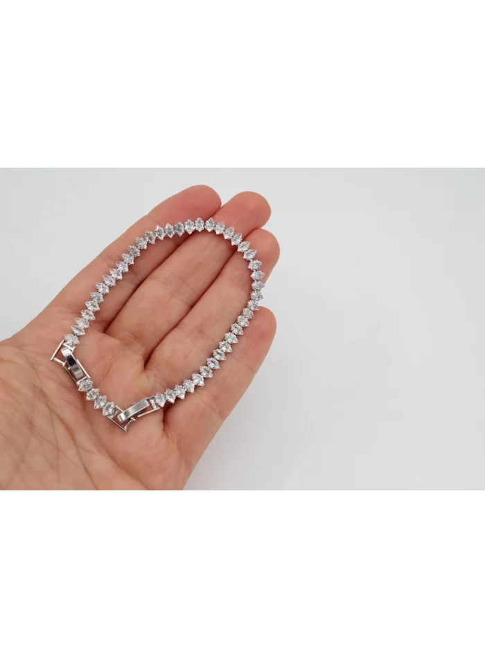 Rodyum Kaplama Mekik Taşlı Zirkonlu Bileklik