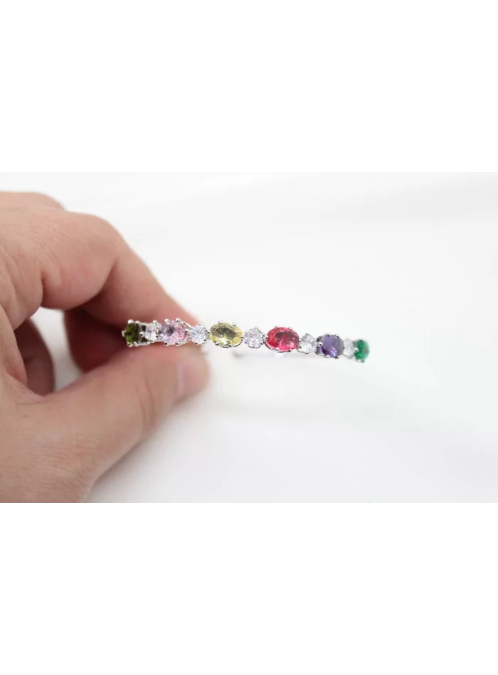 Rodyum Kaplama Mix Oval Taşlı Bileklik