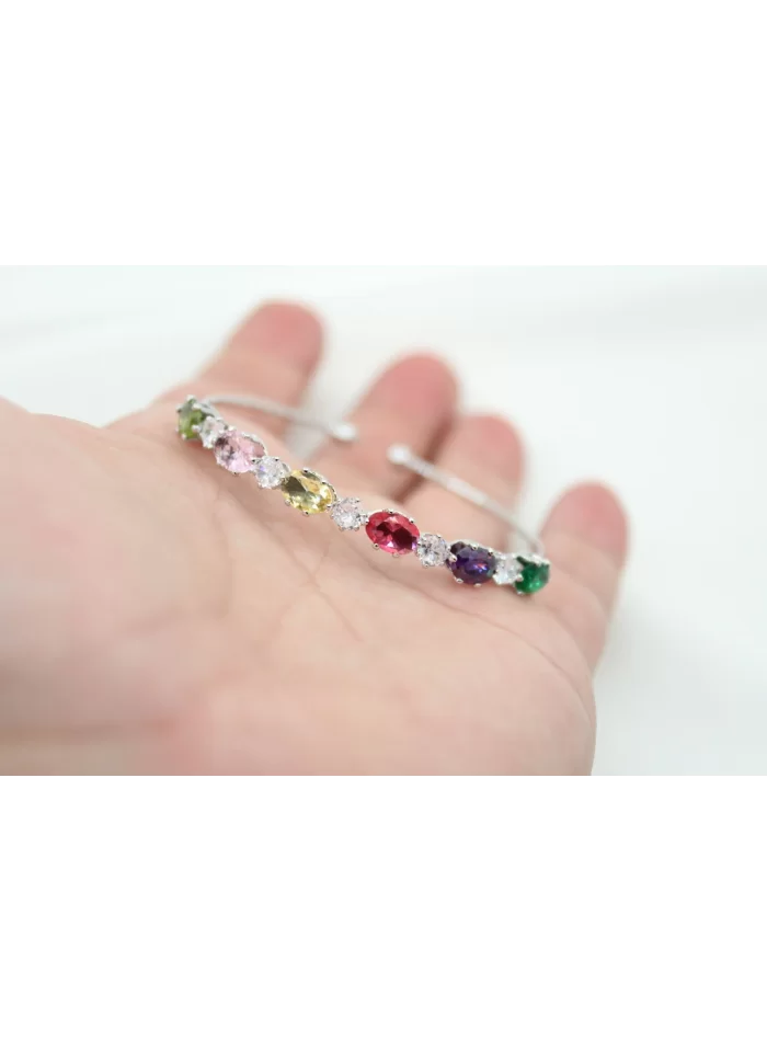 Rodyum Kaplama Mix Oval Taşlı Bileklik
