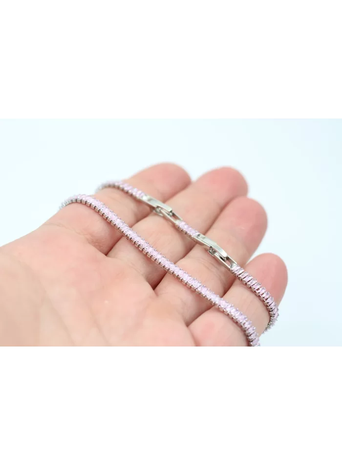 Rodyum Kaplama Pembe Minik Baget Taşlı Su Yolu Bileklik