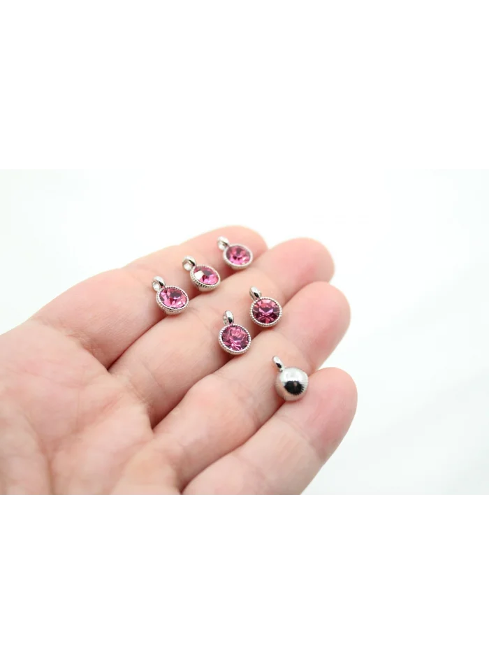Rodyum Kaplama Tek Taş Sallantı Aparat Koyu Pembe