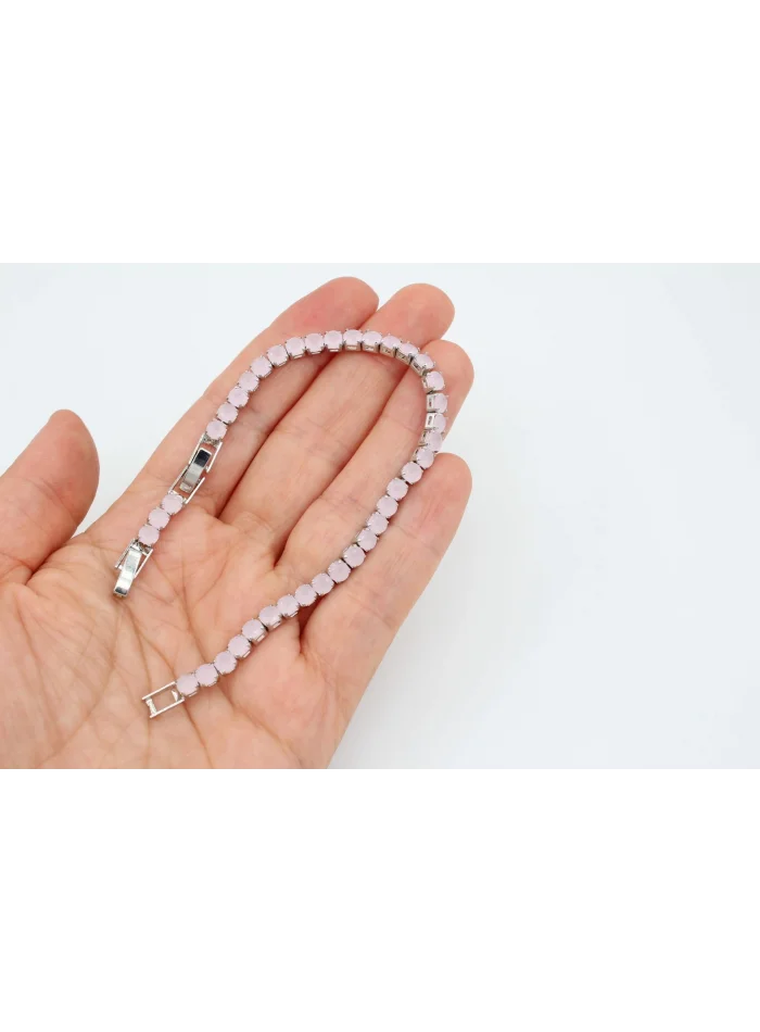 Rodyum Kaplama Yuvarlak Taşlı Buzlu Pembe Bileklik