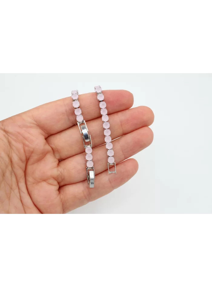 Rodyum Kaplama Yuvarlak Taşlı Buzlu Pembe Bileklik