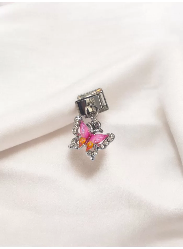 Sallantılı Kelebek İtalyan Charm Pembe