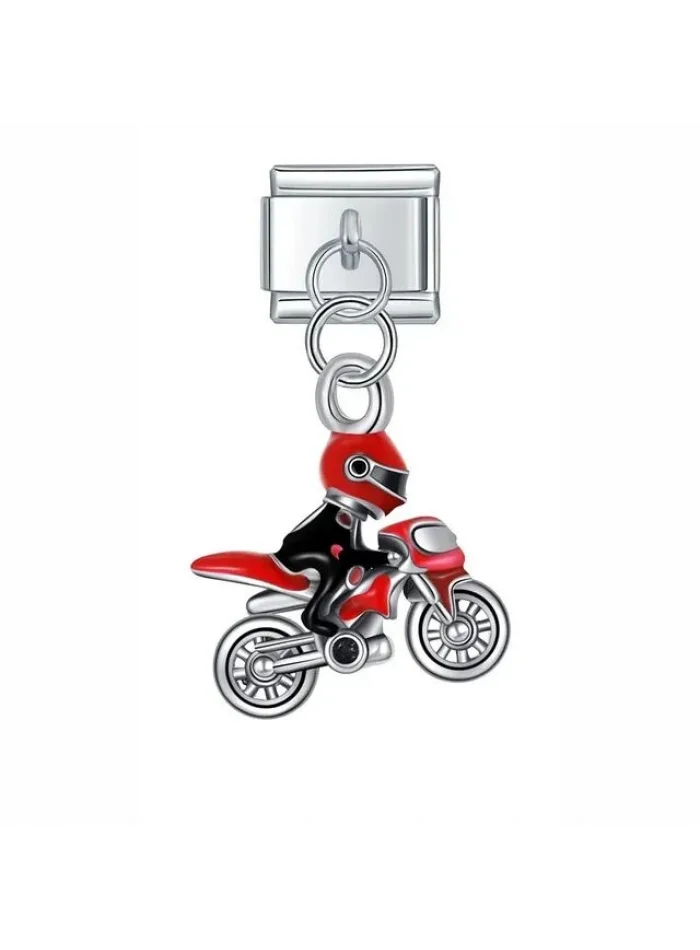 Sallantılı Kırmızı Motor Desenli İtalyan Charm