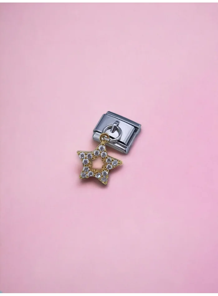 Sallantılı Zirkon Taşlı Yıldız Charm Gold Renk