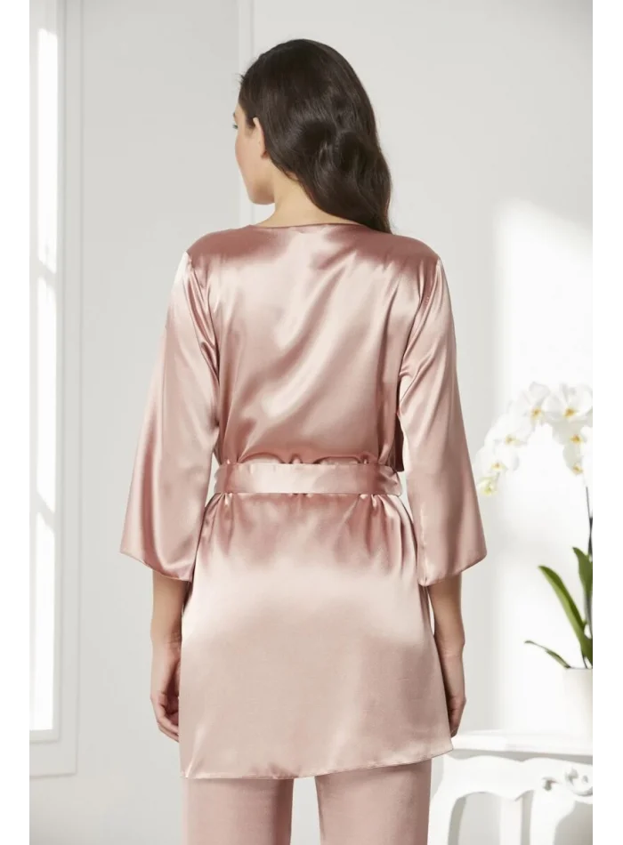 Kaliteli Şık Saten Kadın Pijama Takımı - Brandy Renk