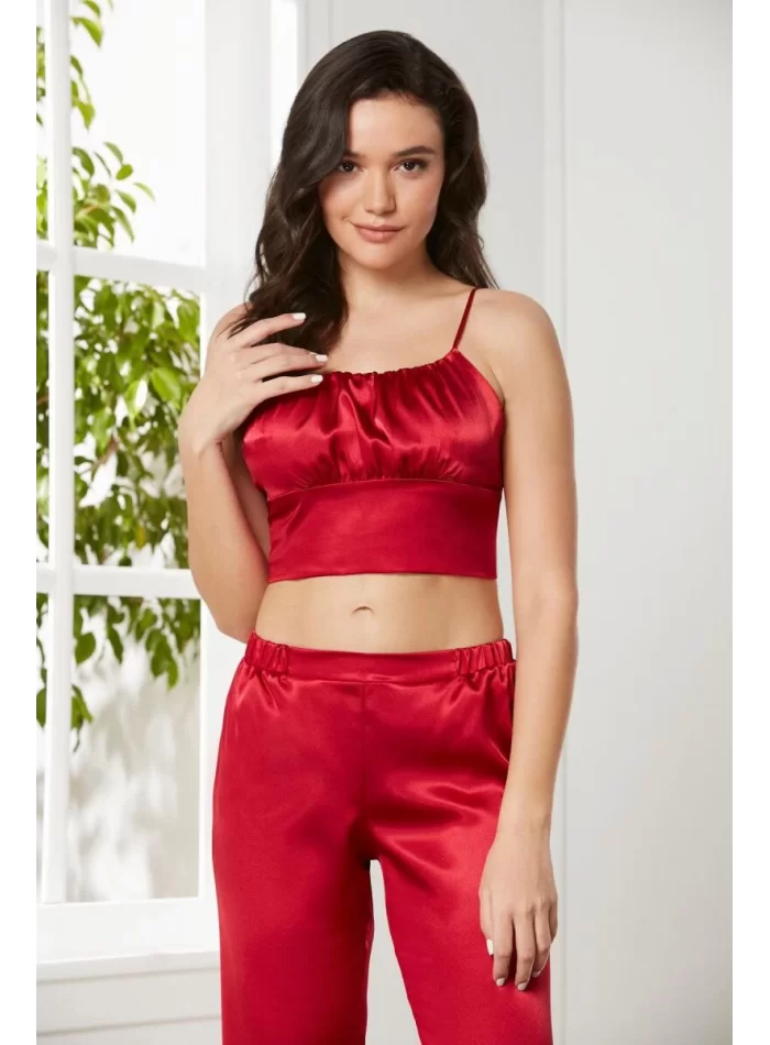 Kaliteli Şık Kırmızı Kadın Pijama Takımı - Sabahlık Dahil