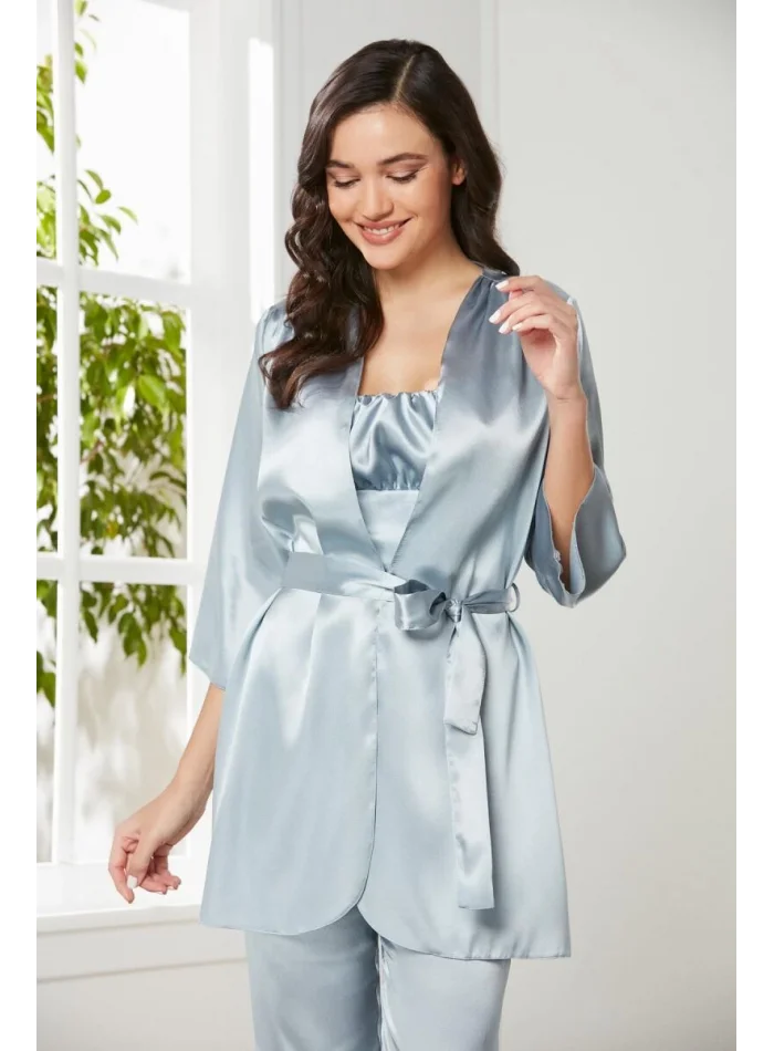 Kaliteli Şık Saten Kadın Pijama Takımı - Mist Renk