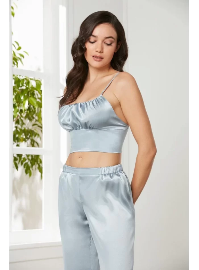Kaliteli Şık Saten Kadın Pijama Takımı - Mist Renk