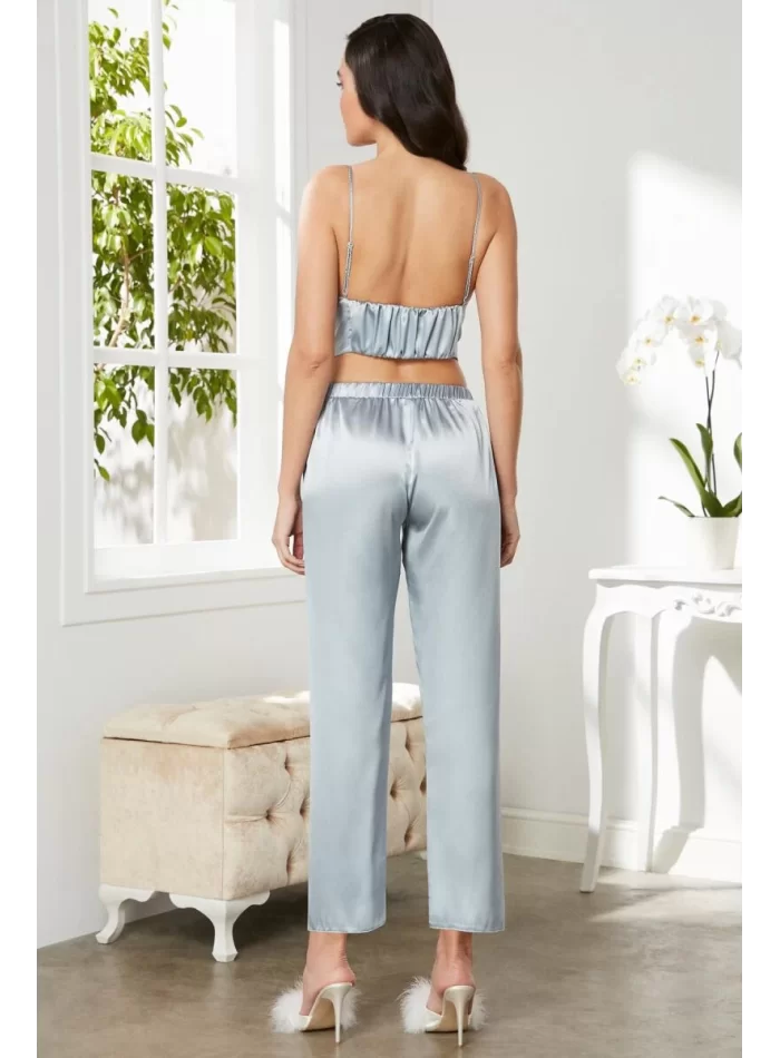Kaliteli Şık Saten Kadın Pijama Takımı - Mist Renk