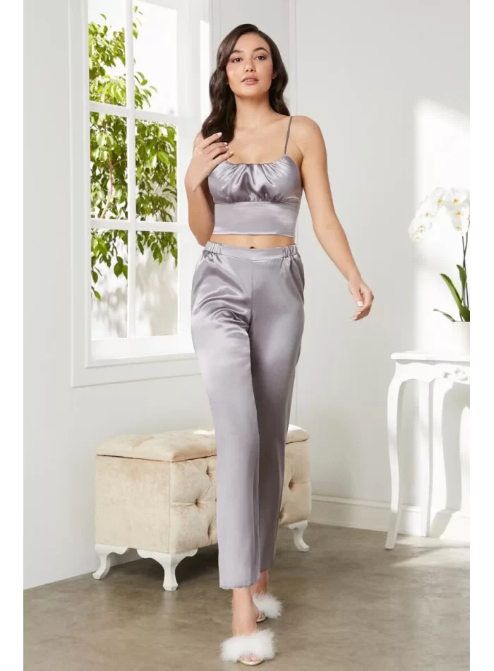 Kaliteli Şık Saten Kadın Pijama Takımı - Royal