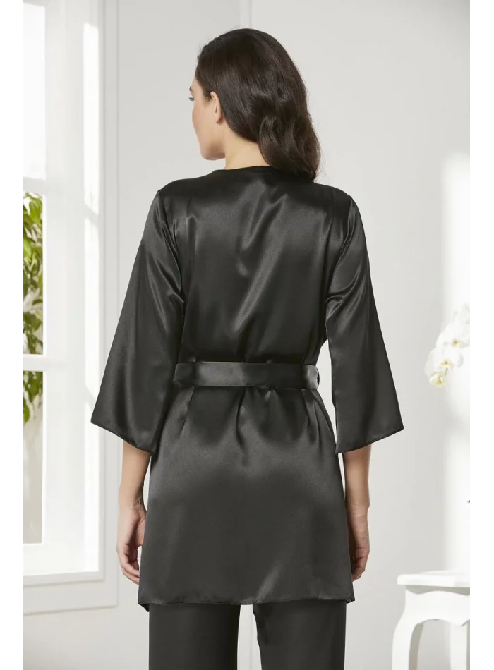 Kaliteli Şık Saten Kadın Pijama Takımı - Siyah
