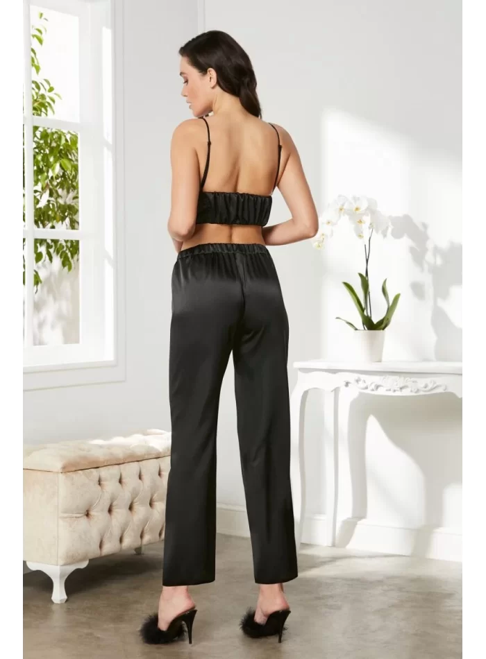 Kaliteli Şık Saten Kadın Pijama Takımı - Siyah