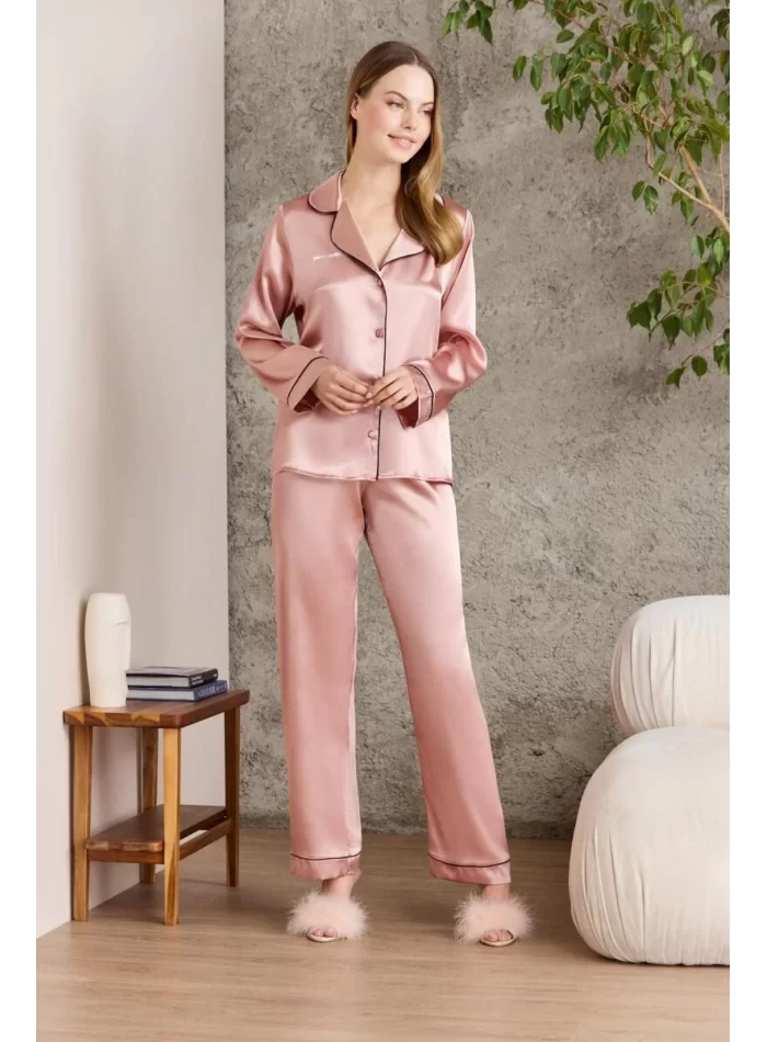 Kaliteli Şık Saten Biyeli Kadın Pijama Takımı