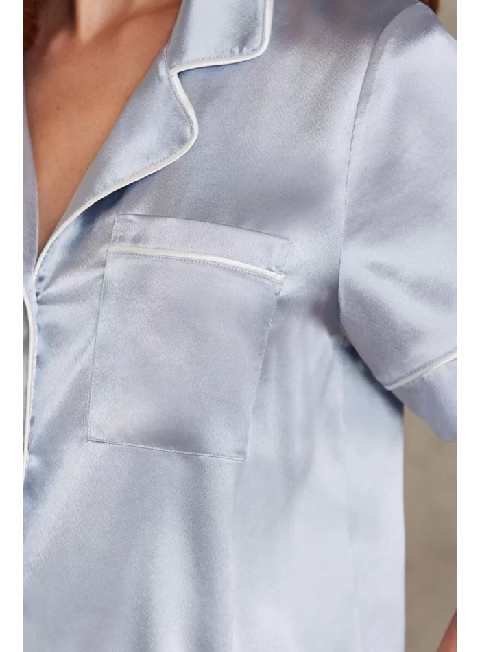 Kaliteli Şık Saten Biyeli Kadın Pijama Takımı Mist
