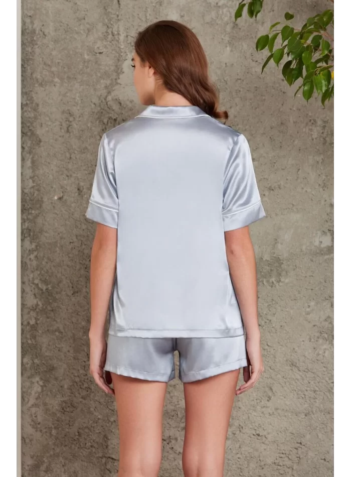 Kaliteli Şık Saten Biyeli Kadın Pijama Takımı Mist
