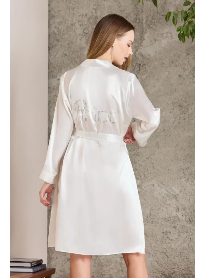Kaliteli Şık Saten BRIDE Kadın Sabahlık - Ekru