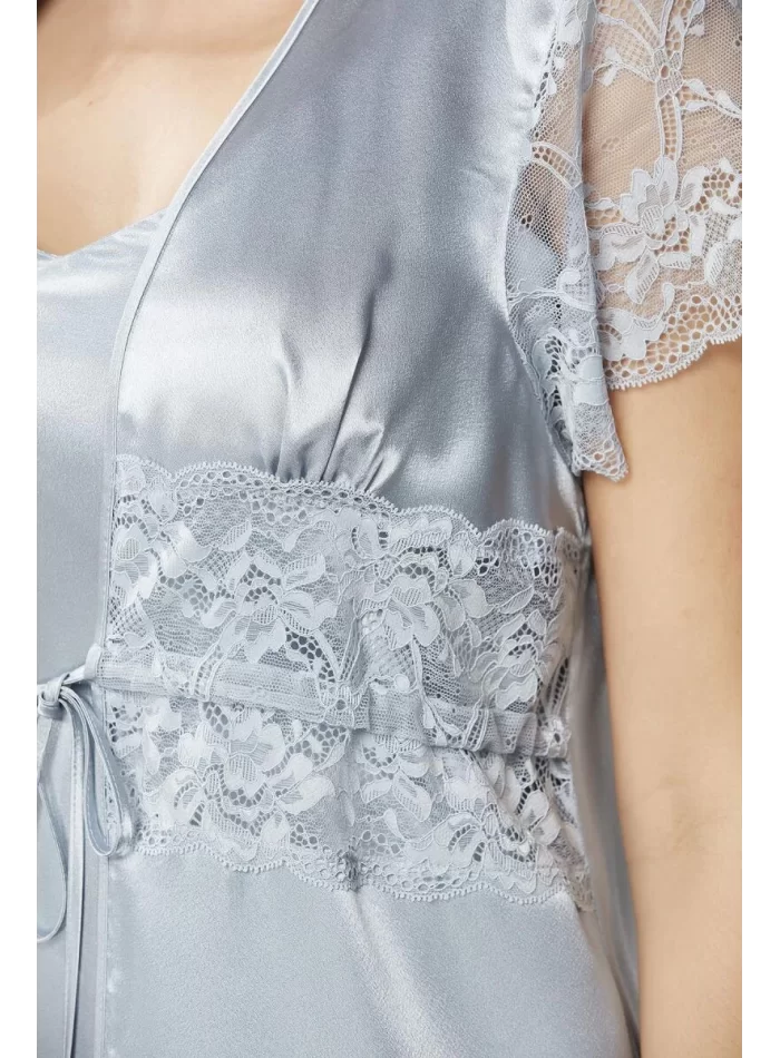 Kaliteli Şık Kadın Sabahlık Takımı Mist Rengi