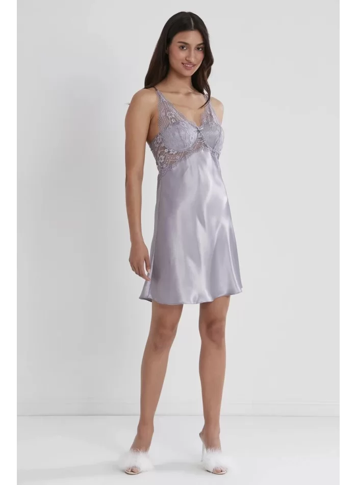 Saten Dantelli Kadın Gecelik - 605 Royal