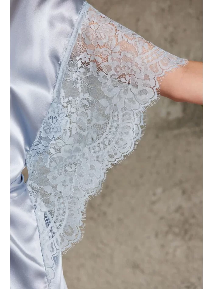 Kaliteli Şık Saten Kadın Gecelik ve Sabahlık Takımı - Mist Renk