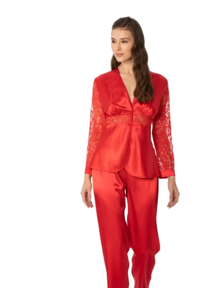 Kaliteli Şık Kırmızı Kadın Pijama Takımı