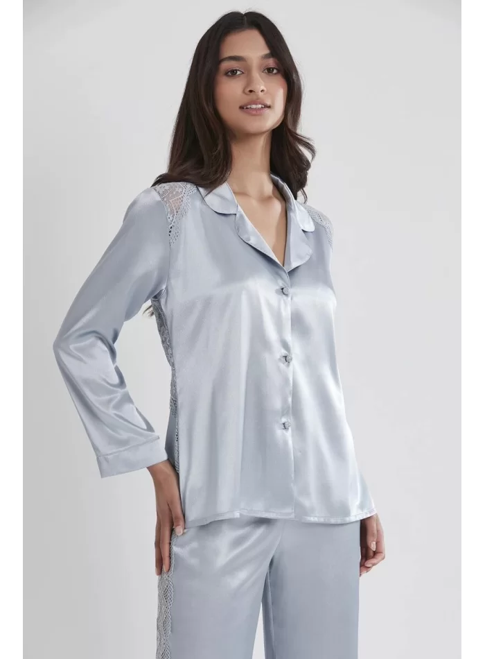Kaliteli Şık Saten Dantelli Kadın Pijama Takımı Mist Rengi