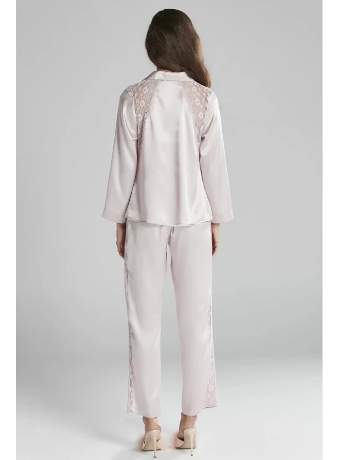 Kaliteli Şık Saten Dantelli Kadın Pijama Takımı - Pudra Renk
