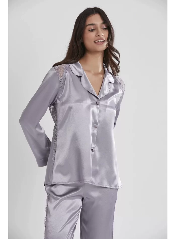 Kaliteli Şık Saten Dantelli Kadın Pijama Takımı - Royal