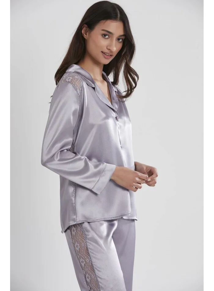 Kaliteli Şık Saten Dantelli Kadın Pijama Takımı - Royal