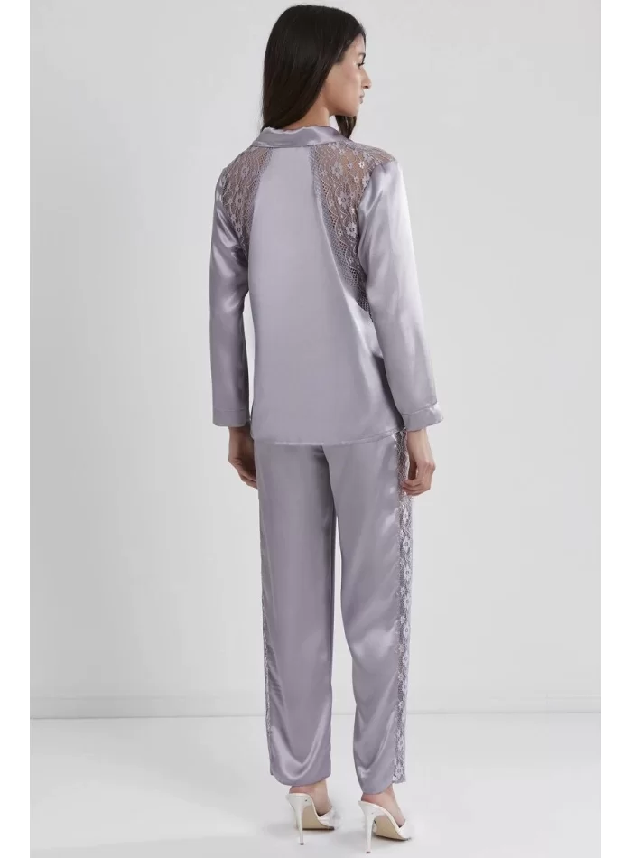 Kaliteli Şık Saten Dantelli Kadın Pijama Takımı - Royal