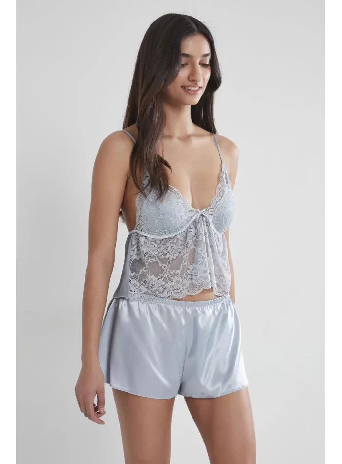 Kaliteli Saten Şortlu Babydoll Gecelik - Mist Renk